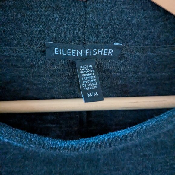 Eileen Fisher 100% Wool Knee Length Dress Med Charcoal Gray Mock Neck 1/2 Sleeve - Picture 7 of 9